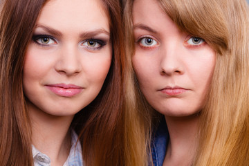 Fototapeta premium Comparison of girls with and without make up.