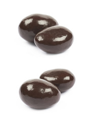 Chocolate coated almond nuts isolated
