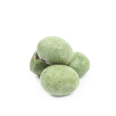 Green wasabi coated peanuts isolated