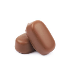 Chocolate coated toffee candy isolated