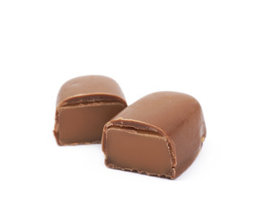 Chocolate coated toffee candy isolated
