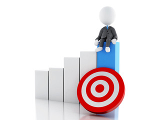 3d White people with business statistic graph and red target.