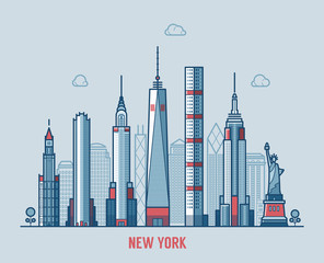 New York city skyline silhouette vector. - obrazy, fototapety, plakaty