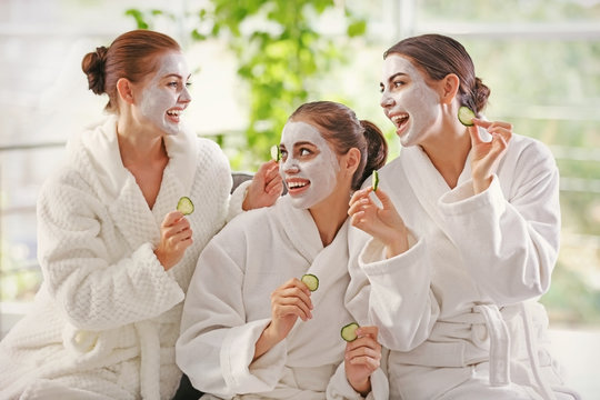 Beautiful Girls With Masks In Spa Salon