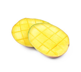 Sliced and cut mango fruit isolated
