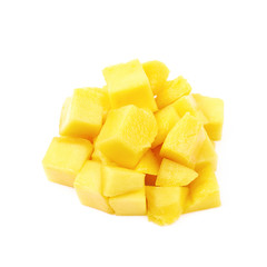 Pile of mango fruit cubes isolated
