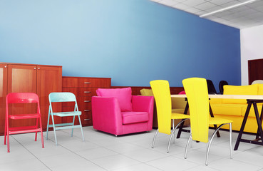 Stylish colorful furniture in interior