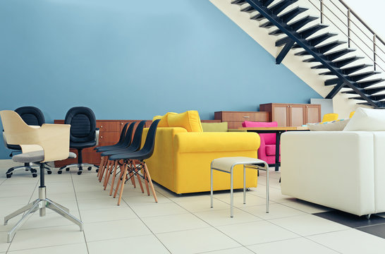 Stylish colorful furniture in interior