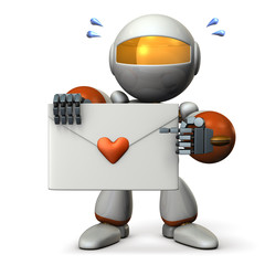 ラブレターを抱えるキュートなロボット