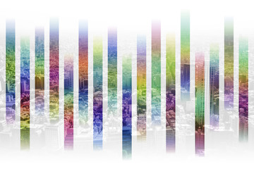 cityscape viewed through striped pattern, abstract image visual