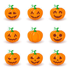 Cute pumpkin faces set.