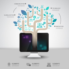 Communication & Technology with computer infographic concept design template graphic layout vector