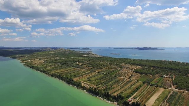 Vransko lake and landscape aerial view, Croatia