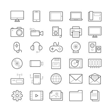 Set of 30 vector outline computer icons