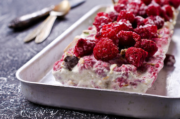 Ice cream with raspberries