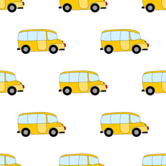 School bus. Seamless pattern. Hand drawing. Doodle style. Illustration for your design.