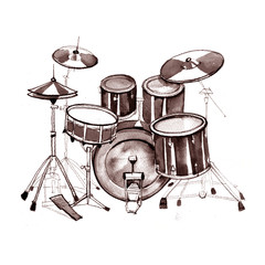 Drums. Watercolor musical instruments on white background