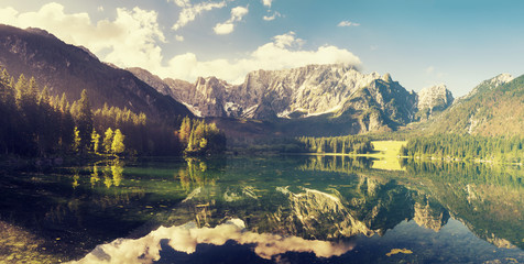 Fototapeta premium mountain lake in the Ita lian Alps,retro colors, vintage