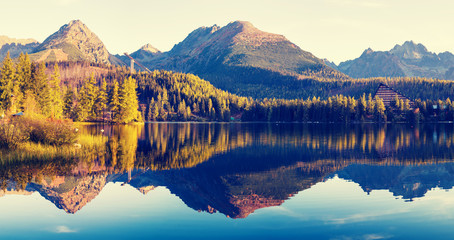 mountain lake in the Italian Alps,retro colors, vintage
 - obrazy, fototapety, plakaty