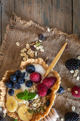 Homemade antioxidant smoothie summer fruits and cereals