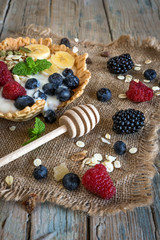 Homemade antioxidant smoothie summer fruits and cereals