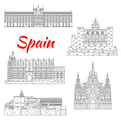 Famous tourist sights of Spain thin line icon © Vector Tradition