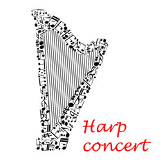 Obrazy na Plexi  Projekt plakatu muzycznego z harfą i nutami