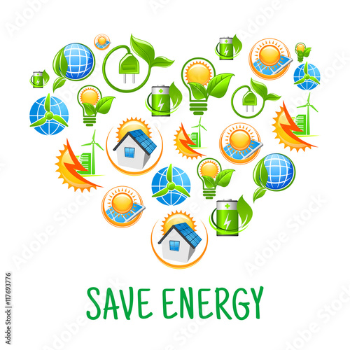 "Renewable energy symbols shaped as heart" Stock image and royalty-free