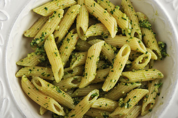 pasta feathers with pesto, Basil and cheese