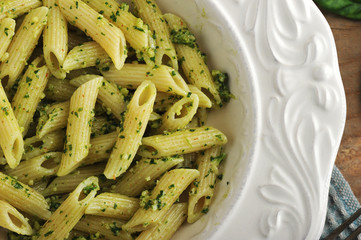 pasta feathers with pesto, Basil and cheese