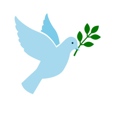 Bird peace symbol. Blue dove with green branch vectorillustration