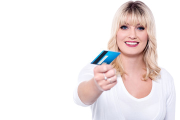 Woman offering you credit card