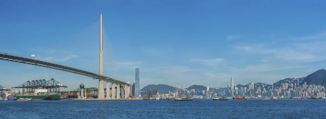 Panorama of Victoria Harbor of Hong Kong city