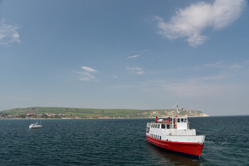 Naklejka premium Ferry anchored in Swanage Bay, Dorset