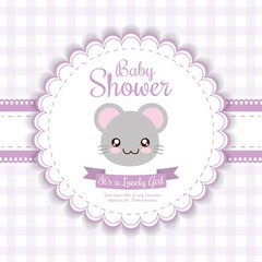 Baby Shower invitation design represented by kawaii mouse cartoon. Pastel color illustration.