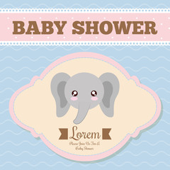 Baby Shower invitation design represented by kawaii elephant cartoon. Pastel color illustration.