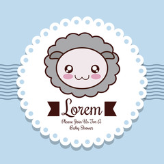 Baby Shower invitation design represented by kawaii sheep cartoon. Pastel color illustration.
