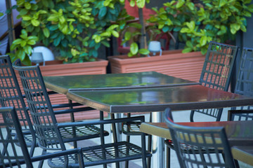 tables at an outdoor cafe