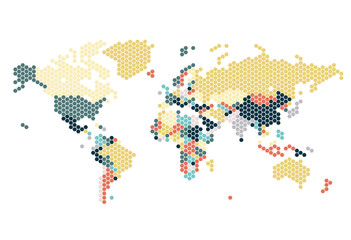 Fototapeta premium Dotted World map of hexagonal dots