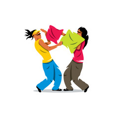 Vector Pillow fight Cartoon Illustration.