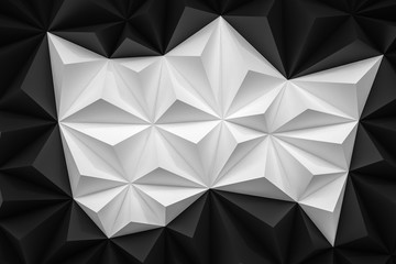 Abstract black and white low poly background with copy space 3d
