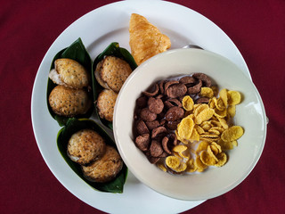 Breakfast with Thai dessert and cereal
