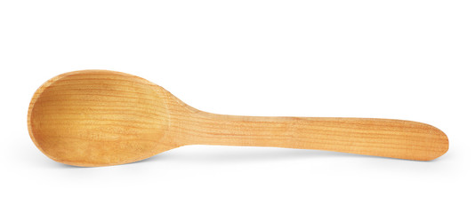 Close up wooden spoon isolated on white, with clipping path