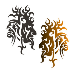 Devil's head ornament stylized tattoo profile silhouette