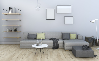 3d rendering nice vintage grey living room with furniture