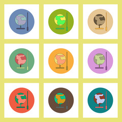 flat icons set of back to school concept on colorful circles school globe