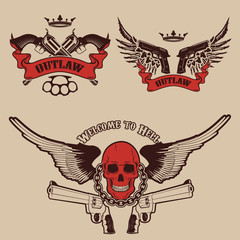 Outlaw. Two revolvers on light background.