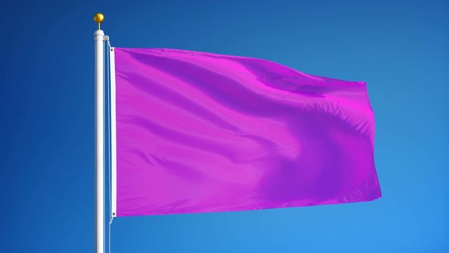 Bright pink flag waving in slow motion against blue sky, seamlessly looped, close up, isolated on alpha channel with black and white luminance matte, perfect for film, news, digital composition