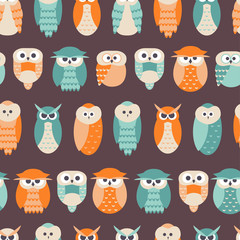 Seamless Cute Owl Background in Vector