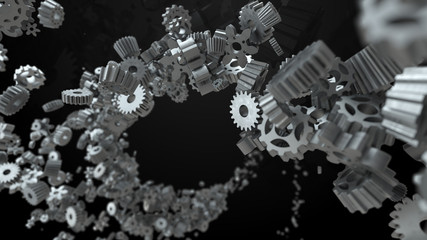 3d rendering background with random form of gear and cogwheels